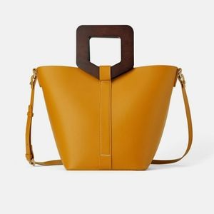 ZARA Wood Handled Structured Shopper Bag